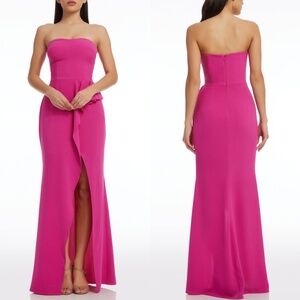 NEW DRESS THE POPULATION Fuchsia Pink KAI Bustier RUFFLE Crepe STRAPLESS GOWN